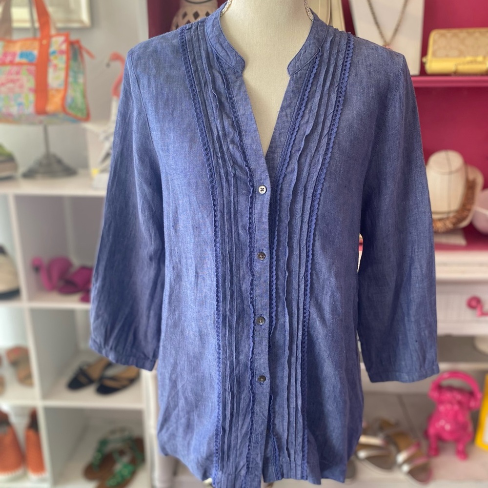 Lands' End Blue Button-Down Tunic size 10-12